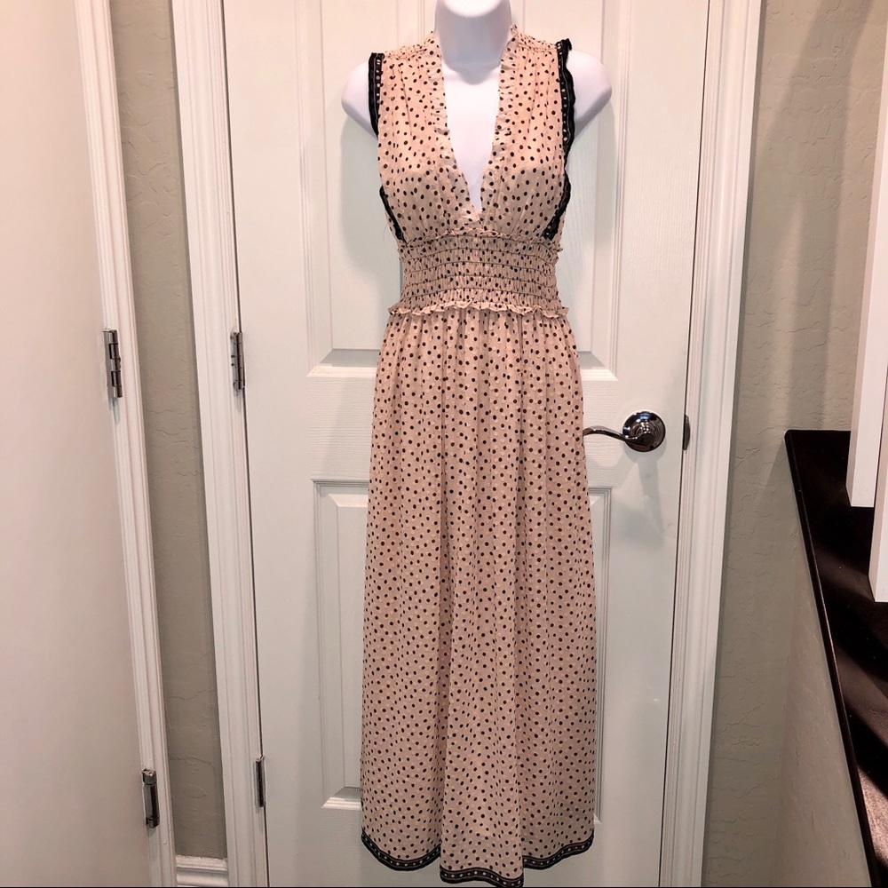 Polka dot smocked waist maxi dress
